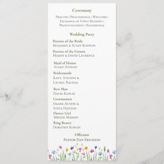 Elegante boho wildflower Script Wedding Programmakaart (Achterkant)