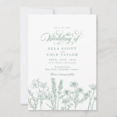 Elegante Boho Wildflower Spring Green Wedding Kaart (Voorkant)