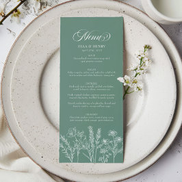 Elegante Boho Wildflower Spring Green Wedding Menu