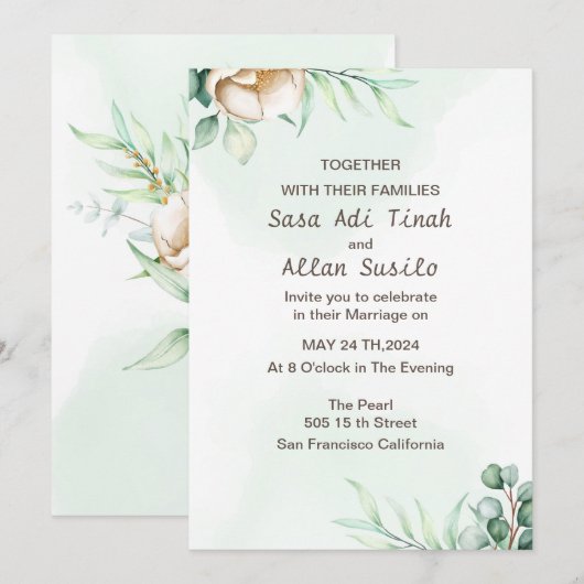 Elegante Boho Wildflower Trouw Uitnodiging (Voorkant / Achterkant)