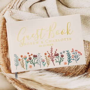 Elegante Boho Wildflower Wedding Gold Gastenboek