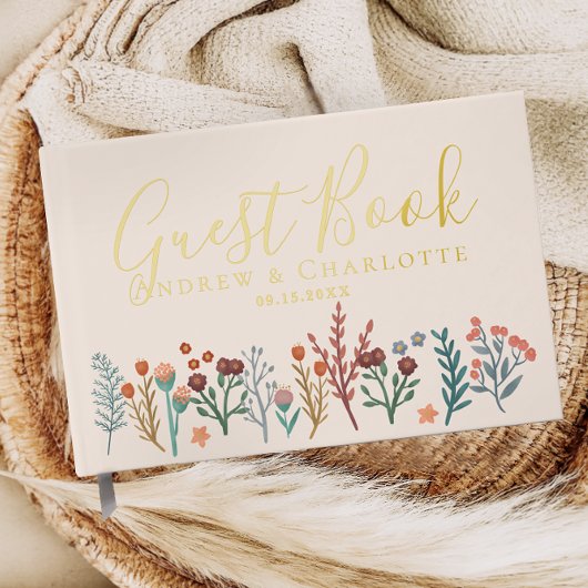 Elegante Boho Wildflower Wedding Gold Gastenboek