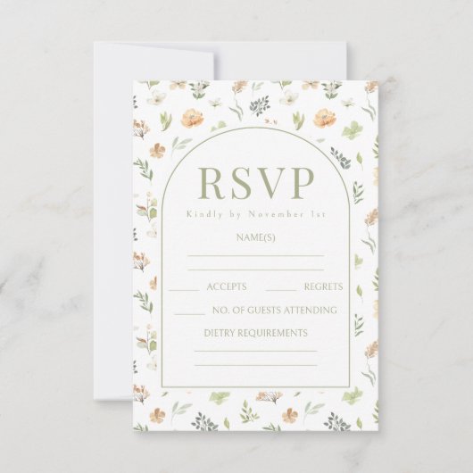 Elegante Boho Wildflower Wedding RSVP Kaarten (Voorkant)