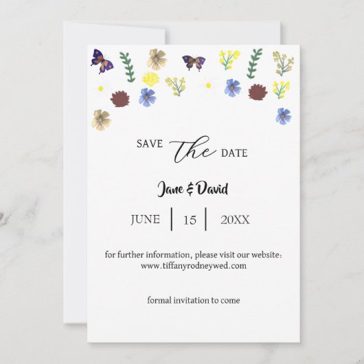 Elegante Boho Wildflower White Save-the-Date Kaart (Voorkant)