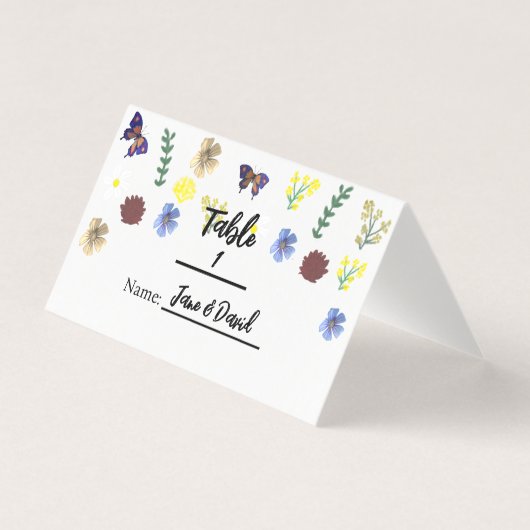 Elegante Boho Wildflower Witte Plaatskaarten Kaart (Voorkant)