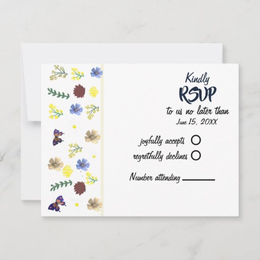 Elegante Boho Wildflower Witte RSVP-kaart RSVP Kaartje (Voorkant)