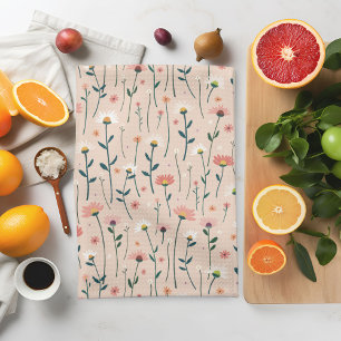 Elegante Boho Wildflower Zomertuin Blush Theedoek
