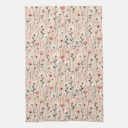 Elegante Boho Wildflower Zomertuin Blush Theedoek (Verticaal)