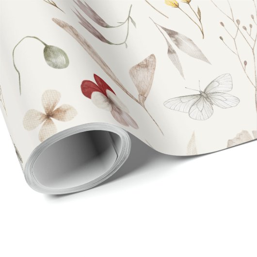 Elegante Boho WildflowerGroene bladeren Cadeaupapier (Rol Hoek)