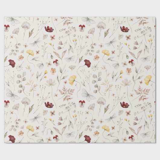 Elegante Boho WildflowerGroene bladeren Cadeaupapier (Vlak)