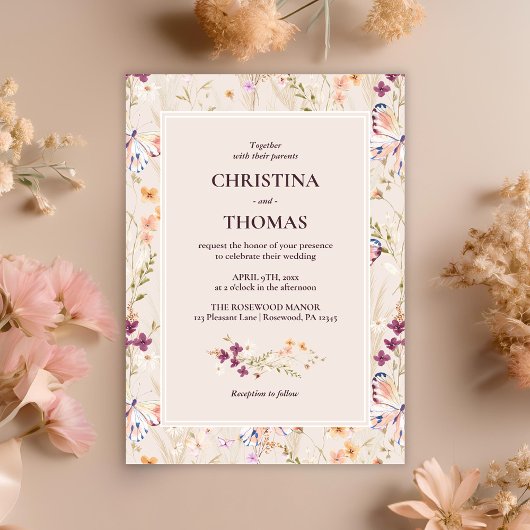 Elegante Boho Wildflowers Fall Wedding Kaart