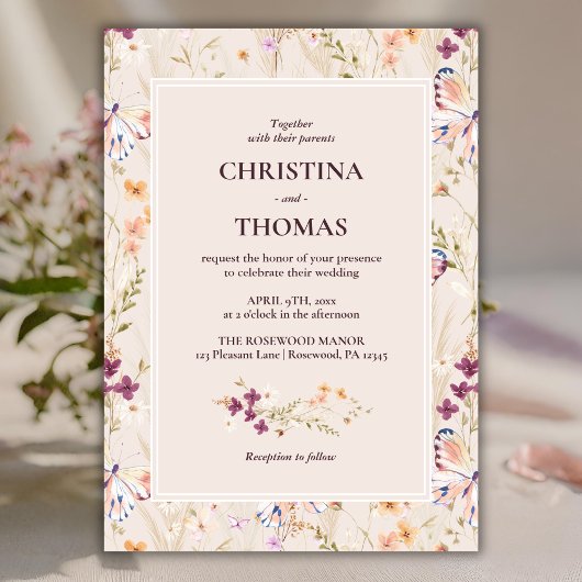 Elegante Boho Wildflowers Fall Wedding Kaart