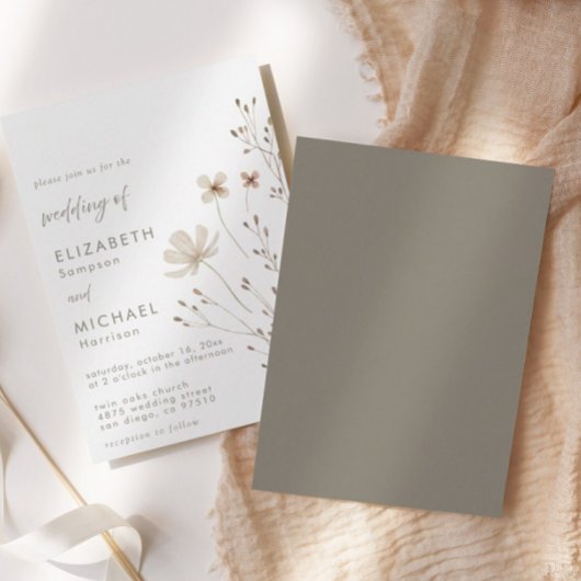 Elegante Boho Wildflowers Floral Wedding Kaart