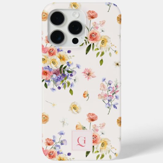 Elegante Boho Wildflowers | Initiaal monogram Case-Mate iPhone Case (Achterkant)