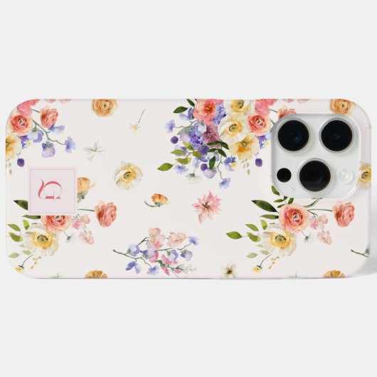 Elegante Boho Wildflowers | Initiaal monogram Case-Mate iPhone Case (Achterkant (horizontaal))