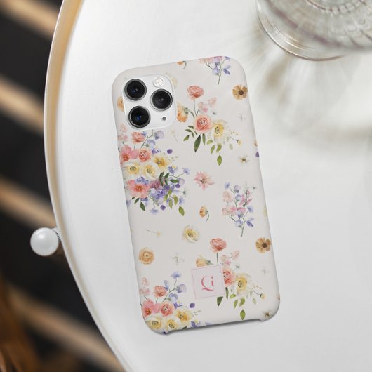Elegante Boho Wildflowers | Initiaal monogram Case-Mate iPhone Case