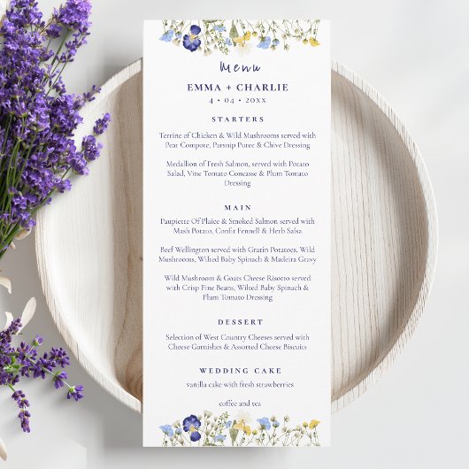 Elegante Boho wildflowers Script Wedding Menu