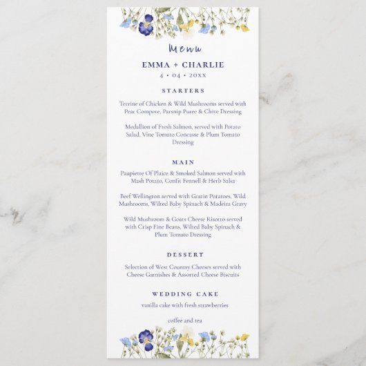 Elegante Boho wildflowers Script Wedding Menu (Voorkant)