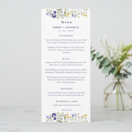 Elegante Boho wildflowers Script Wedding Menu (Staand voorkant)