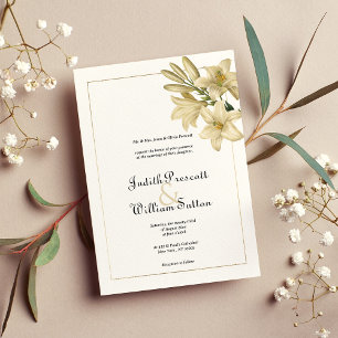 Elegante boho wit goud bloemenlelie bruiloft kaart