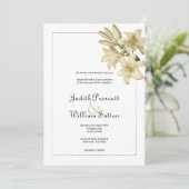 Elegante boho wit goud bloemenlelie bruiloft kaart (Staand voorkant)