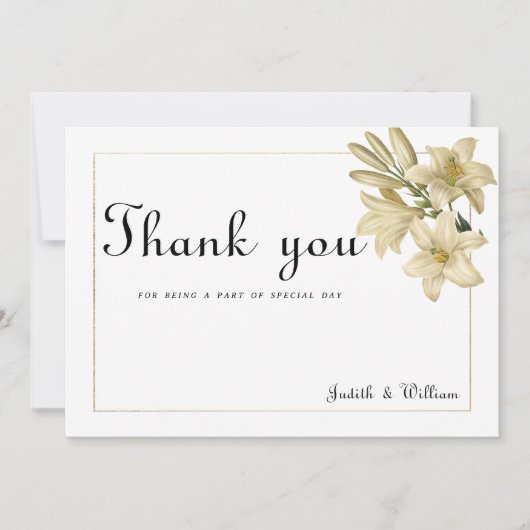 Elegante boho wit goud bloemenlelie Dank U Kaart (Voorkant)