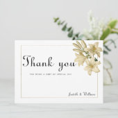 Elegante boho wit goud bloemenlelie Dank U Kaart (Staand voorkant)