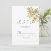 Elegante boho witgouden bloemenlelie RSVP Kaart (Staand voorkant)