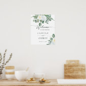 Elegante Boho witte rozen met groen Welkom Poster (Keuken)