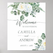 Elegante Boho witte rozen met groen Welkom Poster (Voorkant)