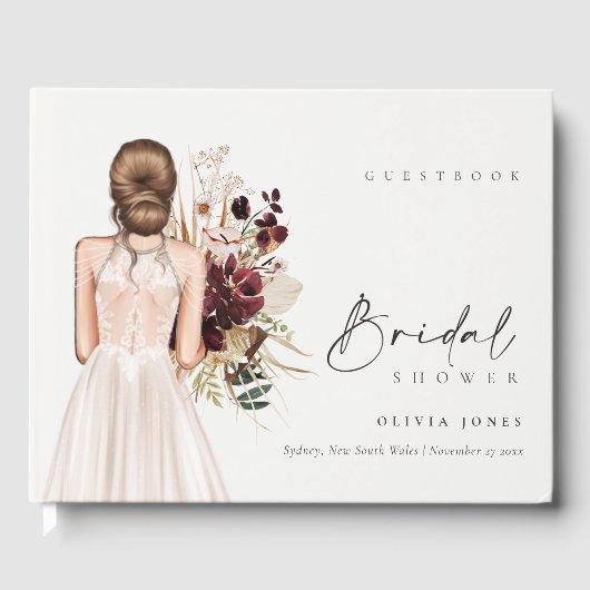 Elegante Boho witte trouwjurk bruidsdouche Gastenboek (Voorkant)