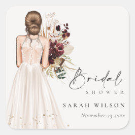 Elegante Boho witte trouwjurk bruidsfeest Vierkante Sticker