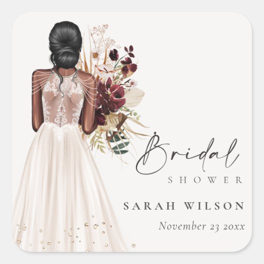 Elegante Boho witte trouwjurk bruidsjurk Vierkante Sticker (Voorkant)