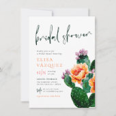 Elegante Boho Woestijn Cactus & Bloemen Bruidsborr Kaart (Voorkant)