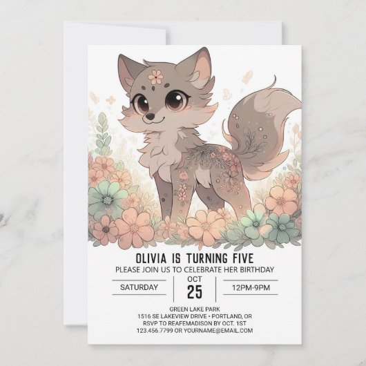 Elegante Boho Wolf digitale verjaardag Kaart (Voorkant)