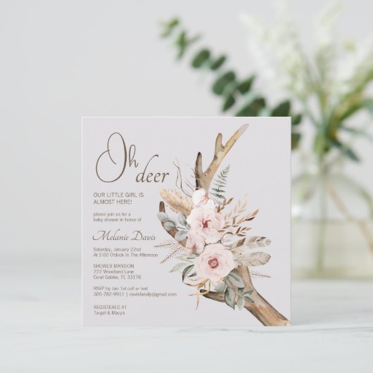 Elegante Boho Woodland Baby Shower Uitnodiging – W (Staand voorkant)