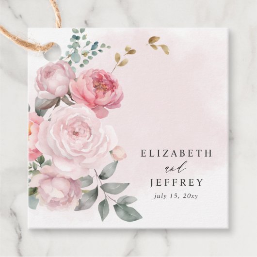 Elegante Boho Zomer Lente Blush Bloemen Bruiloft Bedankjes Labels (Voorkant)