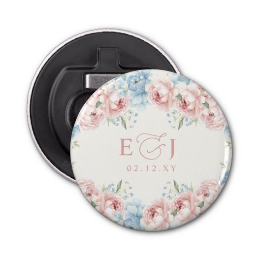 Elegante Boho Zomer Lente Blush Bloemen Bruiloft Button Flesopener (Voorkant)