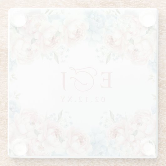 Elegante Boho Zomer Lente Blush Bloemen Bruiloft Glazen Onderzetter (Achterkant)