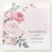 Elegante Boho Zomer Lente Blush Bloemen Bruiloft Glazen Onderzetter (Voorkant)