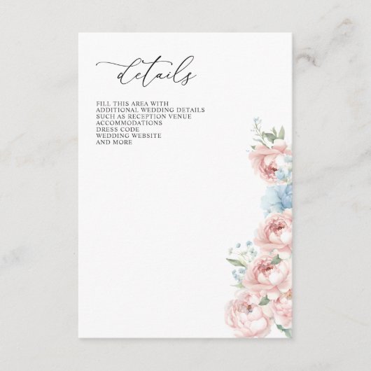 Elegante Boho Zomer Lente Blush Bloemen Bruiloft Informatiekaartje (Voorkant)
