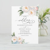Elegante Boho Zomer Lente Blush Bloemen Bruiloft Kaart (Staand voorkant)