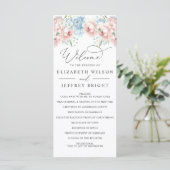 Elegante Boho Zomer Lente Blush Bloemen Bruiloft Programmakaart (Staand voorkant)