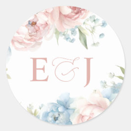 Elegante Boho Zomer Lente Blush Bloemen Bruiloft Ronde Sticker