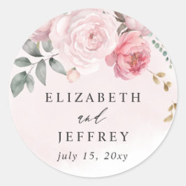 Elegante Boho Zomer Lente Blush Bloemen Bruiloft Ronde Sticker