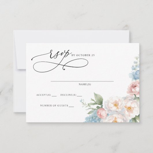 Elegante Boho Zomer Lente Blush Bloemen Bruiloft RSVP Kaartje (Voorkant)