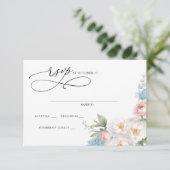 Elegante Boho Zomer Lente Blush Bloemen Bruiloft RSVP Kaartje (Staand voorkant)