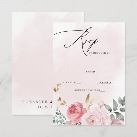 Elegante Boho Zomer Lente Blush Bloemen Bruiloft RSVP Kaartje (Voorkant / Achterkant)