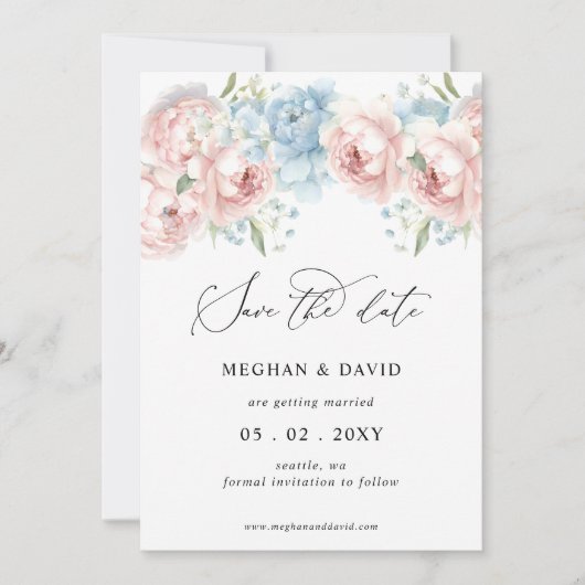 Elegante Boho Zomer Lente Blush Bloemen Bruiloft Save The Date (Voorkant)