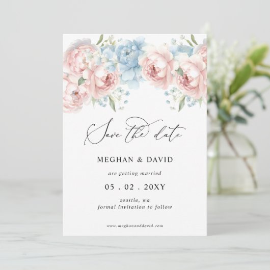 Elegante Boho Zomer Lente Blush Bloemen Bruiloft Save The Date (Staand voorkant)